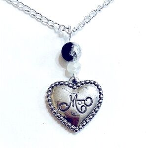 Clearance Sale Mother’s Day Mom charm silver heart chain necklace black white